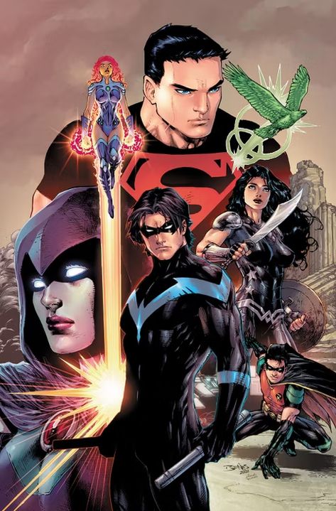 Titans United, Nightwing And Batgirl, Batman Superman Wonder Woman, Nightwing And Starfire, Dc Comics Wallpaper, Dc Comics Heroes, Arte Dc Comics, Dc Comics Superheroes, Batman Comic Art