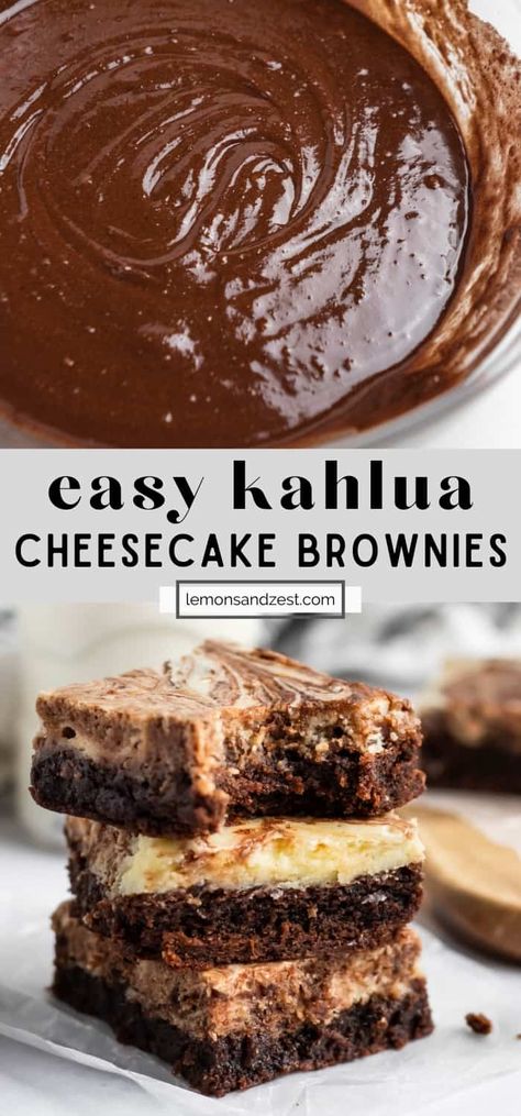 These Kahlua Cream Cheese Brownies are not your average brownies, but they are also super simple to whip up. Chocolate, cream cheese and coffee goodness in these beautiful cheesecake swirled brownies! Take a boxed mix and make it WOW! Kaluha Recipes, Beautiful Cheesecake, Pumpkin Spice Brownies, Kahlua Cheesecake, Swirled Brownies, Lemon Zest Recipes, Kahlua And Cream, Kahlua Recipes, Cheesecake Swirl Brownies