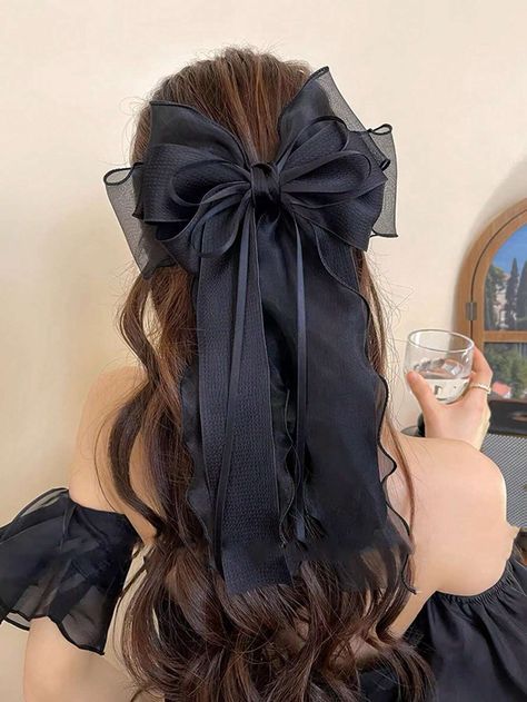 1pc Elegant And Gentle Style Black Lace Mesh Ribbon Bow BarretteI discovered amazing products on SHEIN.com, come check them out! Black Hair Bow, Gentle Style, Bow Barrette, Mesh Bows, Art Major, Anthropologie Accessories, Hair Accessories Clips, Mesh Ribbon, Ribbon Hair Bows