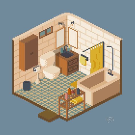 4. Bathrooms . #home #homedecor #isometric #pixel_ig #pixelart #illustration #interior Pixel Art House Interior, Pixel Art Room, Moodboard Website, Isometric Pixel Art, Isometric Pixel, Illustration Interior, Map Games, Sylvanian Family, Pixel Art Characters