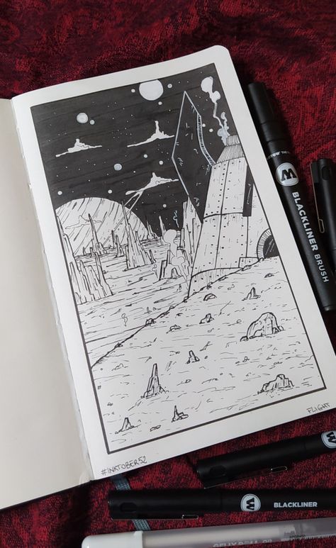 Alien Planet Drawing, Space Reference Drawing, Discover Drawing, Space Sketches, Planet Sketch, Inktober Inspiration, Inktober Ideas, Planet Drawing, Inktober 2024