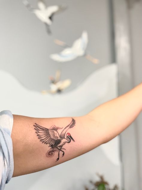 Crane Sun Tattoo, Akashic Tattoo, Sandhill Crane Tattoo, Japanese Crane Tattoo, Birch Tree Tattoos, Heron Tattoo, Crane Tattoo, Literary Tattoos, Yin Yang Tattoos