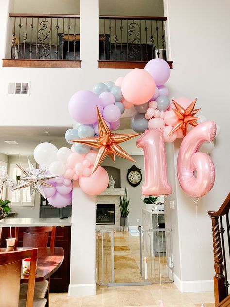 Pink Sweet 16 Balloon Arch, Aesthetic Balloon Garland, Sweet 16 Balloon Garland, Sweet 16 Balloon Arch, Sweet 16 Balloon Decorations, Sweet 16 Balloons, Balloon Garland Pink, Balloon Aesthetic, Pink Garland