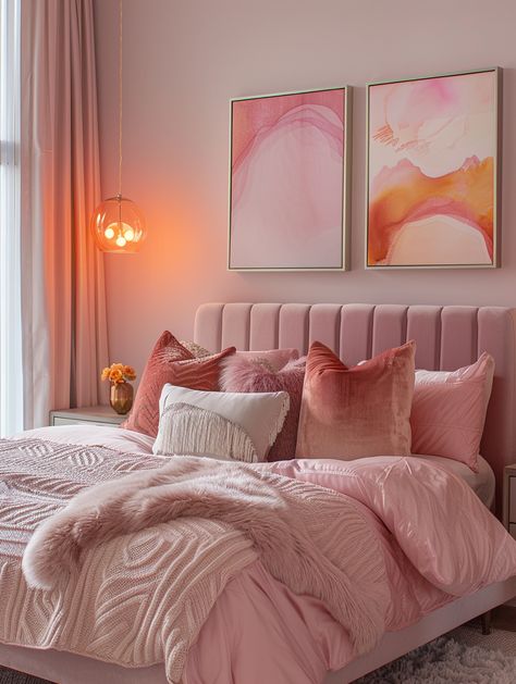 Pink Bedroom Wall Ideas, Pink Wall Bedroom Ideas, Daughter Bedroom Ideas, Neutral Pink Bedroom, Adult Pink Bedroom, Pink And Gold Bedroom, Modern Pink Bedroom, Rainbow Picnic, Royal Bedroom Design