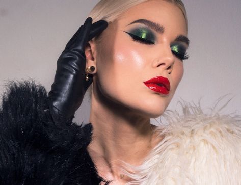 Cruella Makeup, Disney Makeup Looks, Cruella Deville Makeup, Disney Villains Makeup, Devil Makeup, Linda Hallberg, Disney Makeup, Amazing Halloween Makeup, Halloween Makeup Inspiration