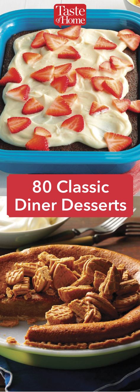 80 Classic Diner Desserts Diner Style Recipes, Vintage Diner Food, Classic Diner Recipes, 1980s Desserts, 80s Desserts, Diner Desserts, Diner Classics, Nostalgia Recipes, Diner Cake