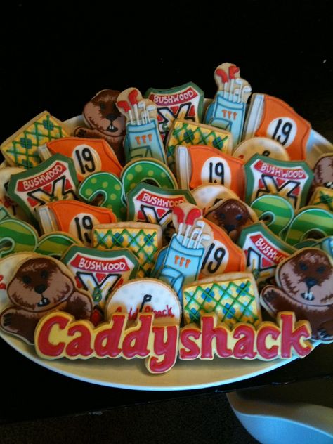 Caddy Shack Party, Caddy Shack Theme Party, Caddyshack Party, Golf Tournament Ideas Fundraising, Golf Partee, Caddy Shack, Golf Cookies, Host Party, Theme Cookies