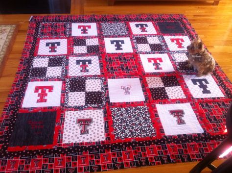 Texas Tech custom quilt Football Diy, Texas Tech Red Raiders, Red Raiders, Texas Tech, Custom Quilts, Quilt Block Patterns, Quilting Ideas, Pattern Blocks, Quilt Sewing