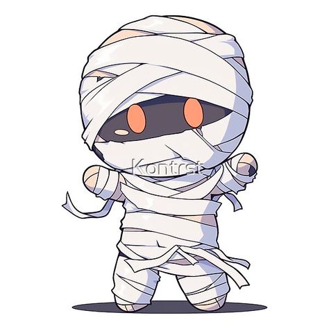 Mummy Pose Reference, Horror Chibi Characters, Chibi Halloween Drawings, Cute Mummy Drawing, Mummy Sketch, Cute Kawaii Eyes, Mummy Drawing, Mummy Illustration, Halloween Character Design