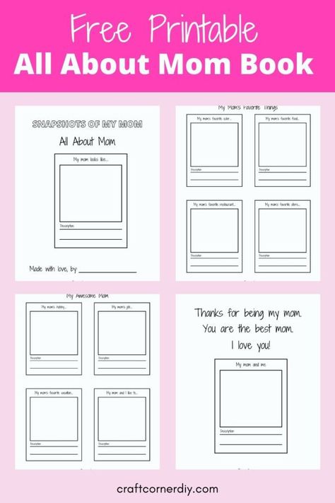 Show mom how much you love her with this free printable All About mom book. Makes a perfect gift for mom on Mother's Day. #freeprintable #MothersDay All About Mom Free Printable, Mothers Day Book, Diy Binder, Easy Mother's Day Crafts, Homemade Books, Free Printable Crafts, Mother's Day Activities, All About Mom, Mom Printable