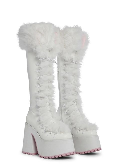 Ariana Christmas, High Platform Boots, Knee High Platform Boots, Leather Motorcycle Gloves, Dr Shoes, Rose Shoes, Shoes Outfit Fashion, Sugar Thrillz, Boots White