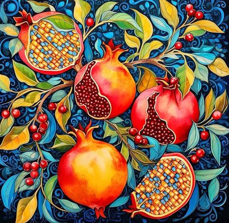 Spanish Mural, Point Painting, Pomegranate Art, Diy Crafts Bookmarks, Fruit Painting, Step By Step Painting, Diy Diamond Painting, Fruit Art, Art Kit