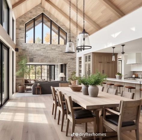 Beams In Living Room, Natural Element, Pamukkale, Large Dining Room, Farmhouse Style Kitchen, Transitional Decor, City House, Vaulted Ceiling, Barn House