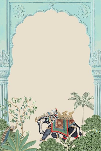 Traditional Background Indian Wallpaper, Traditional Card Design, Indian Illustration Wallpaper, Traditional Invitation Templates, Indian Wedding Wallpaper, Mughal Wedding Card, Wedding Illustration Background, Traditional Wallpaper Indian, Garden With Arch