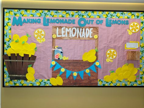 Lemonade Stand Bulletin Board, Lemonade Bulletin Board, June Bulletin Board Ideas Preschool, Lemon Bulletin Board Ideas, Fruit Bulletin Board, Lemon Bulletin Board, Lemon Theme Classroom, June Bulletin Board Ideas, Lemon Classroom