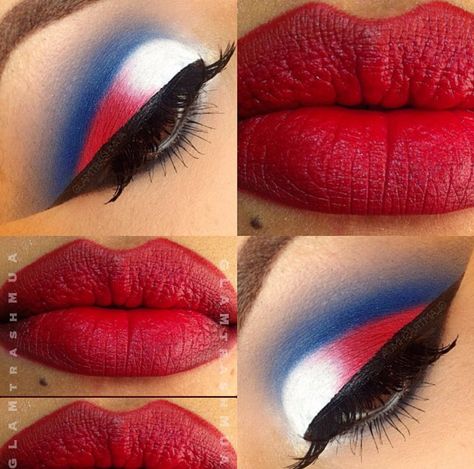 Gonna do this next 4th if July lol Patriotic Makeup Eye, Patriotic Makeup, July Makeup, 4th Of July Makeup, Day Eye Makeup, Make Carnaval, Blue Eyeshadow Looks, Eyeshadow Ideas, Eyeshadow Tutorials