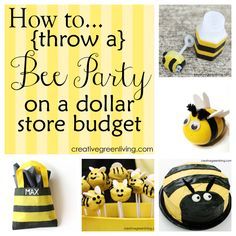 Throw a fabulous bee party on a budget! Post includes 16 great party ideas that you can make yourself or buy from the dollar store. Great ideas for kids birthday parties or baby showers. Bee Party Ideas, Bumblebee Birthday, Bee Themed Birthday Party, Bumble Bee Birthday, Bee Theme Party, Bee Gender Reveal, Bee Birthday Party, Bee Baby Shower Theme, Mommy To Bee