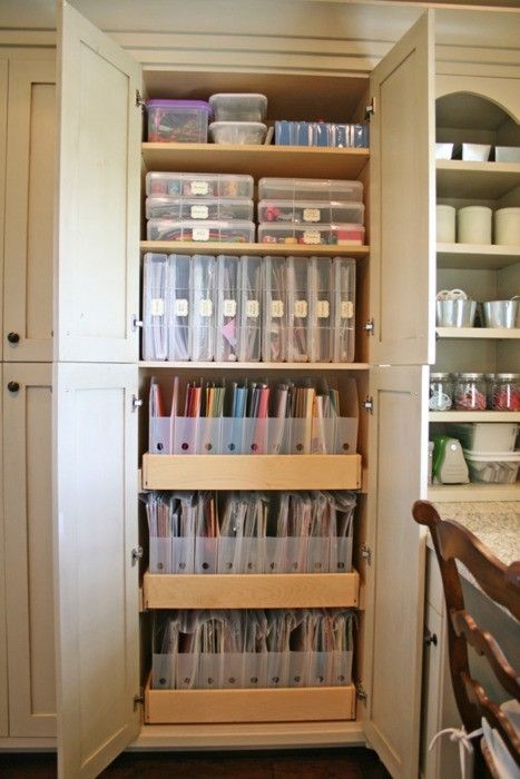 Frugal Storage Ideas for Small Homes: Creative, Unique Organization Methods Scrapbook Storage, Scrapbook Organization, Dream Craft Room, Craft Room Design, Cheap Storage, Scrapbook Room, Office Crafts, Craft Room Storage, Craft Room Office