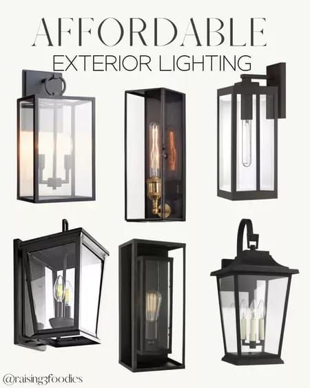 Affordable exterior lighting. These black exterior lights are the perfect addition to your front porch. Black Exterior Lights, Black And White Home Exterior, Contemporary Home Exteriors, Exterior Sconces, White Home Exterior, Farmhouse Outdoor Lighting, Modern Home Exteriors, Gold Bookshelf, Patio Ideas Backyard