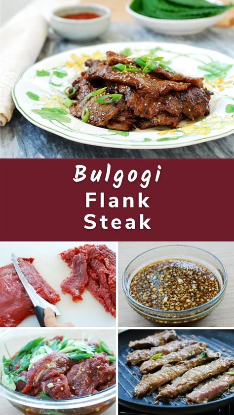 Asian Flank Steak, Asian Potluck, Bulgogi Marinade, Korean Beef Bulgogi, Asian Marinade, Korean Bulgogi, Beef With Broccoli, Asian Noodle Dishes, Beef Flank Steak