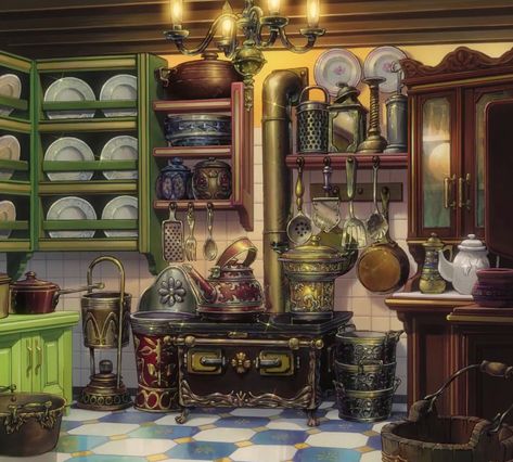 🍄🍀🌙🐸🐌🍓🍞 Studio Ghibli Interior, Ghibli Interior, Castle Kitchens, Secret World Of Arrietty, Castles Interior, Ghibli Artwork, The Secret World, Studio Ghibli Movies, Studio Ghibli Art