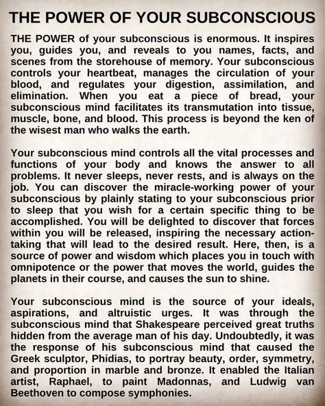 Gabriella Kovalenko on Instagram: "Are you conscious of the power of your subconscious? #thinkaboutit #consciousness #awareness #awakening #selfawareness #subconscious #subconsciousmind #knowthyself" Rewire Subconscious Mind, The Power Of Affirmations, The Power Of The Subconscious Mind, Power Of Visualization, Subconscious Mind Affirmations, The Power Of Your Subconscious Mind, Power Of Awareness, Subconscious Reprogramming, Conscious And Subconscious Mind