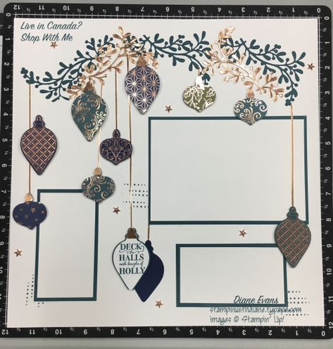 Diane Evans Stampin' Up! Christmas Gleaming Scrapbook page Cricut Scrapbooking Layouts, Winter Scrapbooking, Christmas Scrapbook Pages, Scrapbook Design Layout, Christmas Scrapbook Layouts, Scrapbook Images, Holiday Scrapbook, Creative Memories Scrapbooking, Christmas Layouts