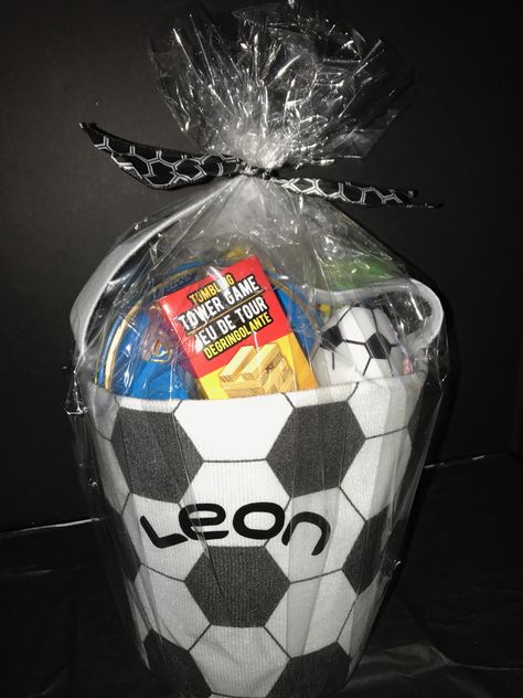 PERSONALIZED BASKET ~ Soccer theme basket Baskets Gift Ideas, Personalized Basket, Theme Baskets, Idea Box, Award Display, Soccer Theme, Soccer Game, Presents For Boyfriend, Soccer Games