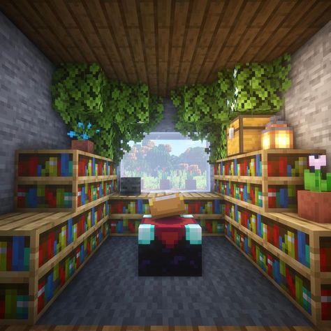 Minecraft Library Enchanting Room, Foxel Minecraft, Enchantment Room Minecraft, Enchanting Room Minecraft, Minecraft Enchantment Room, Minecraft Enchantments, Enchanting Room, Minecraft House Interior, Aesthetic Buildings