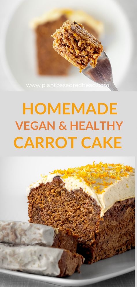 This moist and fluffy homemade carrot cake is vegan, meaning it is eggless and dairy-free. Since this carrot cake is also completely sugar-free (it's still sweet and of course tasty), made with nuts, and with lots of carrots, it can even be classified as healthy and may be eaten as a dessert or as a breakfast. What you will also love about this recipe is, that this yummy cake turns out moist, but not too wet and not dense at all. Topped with a creamy vegan icing without cream cheese. Vegan Carrot Cake, Carrot Cake With Cream Cheese, Vegan Carrot Cakes, Vegan Cake Recipes, Cake With Cream Cheese Frosting, Carrot Cake Recipe, With Cream Cheese Frosting, Recipes Vegan, Cake With Cream Cheese