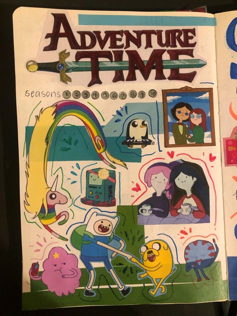 Adventure Time in my film and tv show journal Adventure Time Scrapbook, Adventure Time Sketchbook, Tv Show Journal, Adventure Time Base, Film Notebook, Tv Journal, Time Journal, Movie Journal, Interactive Journals