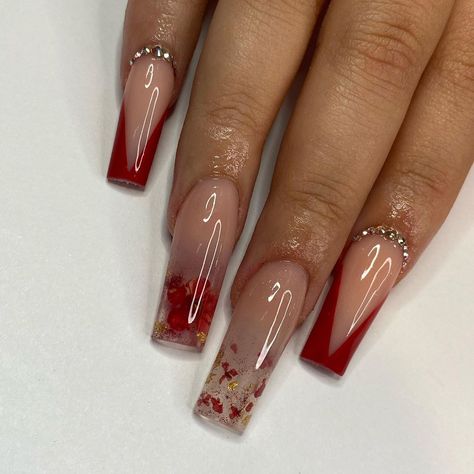 Music Nail Art, Acrylic Nail Designs Coffin, Red Ombre Nails, Disney Acrylic Nails, Quinceanera Nails, Encapsulated Nails, Shape Nails, Acrylic Nail Set, Red Acrylic Nails