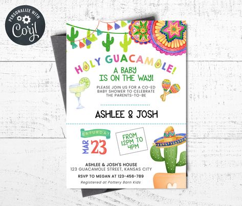 Fiesta Baby Shower Invitation, Holy Guacamole Baby Shower , A Little Muchacho, A Little Señorita, Co-Ed Baby Shower Invitation https://etsy.me/3OvmW6O #white #babyshower #black #flat #vertical #fiestababyshower #fiestashowerinvite #holyguacamolebaby #holyguacamole Coed Baby Shower Themes, Ballet Baby Shower, Diaper Party Invitations, Fiesta Baby Shower Invitations, Fiesta Bridal Shower, Holy Guacamole, Couples Baby Showers, Colorful Invitations, Coed Baby Shower