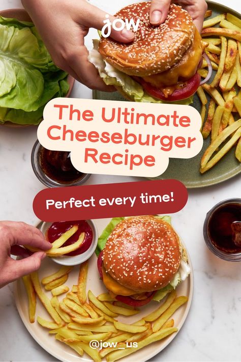 Make your next meal a dream come true with Jow's Ultimate Cheeseburger Recipe! Not only is this a delicious way to make a mouth-watering cheeseburger, it's also easy to make! Get the perfect patty with all the fixin's! Plus, all the instructions you need are on the Jow app and at the link! Find it on Jow and make your next meal a cheeseburger success! French Fries Frozen, Ultimate Cheeseburger, Cheeseburger Fries, Homemade Cheeseburgers, Burger Bun, Cheeseburger Recipe, Best Beef Recipes, Cooking The Perfect Steak, Frozen French Fries