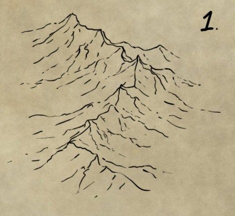 How to illustrate a mountain range for a fantasy map by fantasticmaps.com Mountain Sketches, Worldbuilding Tips, Cliff Houses, Dnd Ocs, Map Inspiration, Mountain Sketch, Map Sketch, Fantasy Map Making, Map Ideas