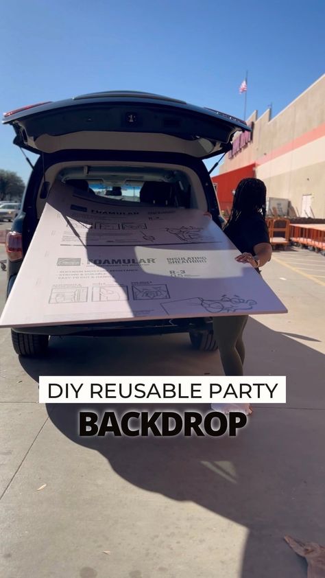 Jasmine Camble | Houston Mom Blogger | You know how much I LOVE sharing party decoration ideas with you guys. Check out this reusable 𝐃𝐈𝐘 𝐏𝐚𝐫𝐭𝐲 𝐁𝐚𝐜𝐤𝐝𝐫𝐨𝐩 I made for Brooke’s… | Instagram Plywood Party Backdrop, Simple Diy Photo Backdrop, Large Backdrop Ideas, Easy Fall Photo Backdrop, Homecoming Backdrop Ideas, Diy Halloween Backdrop Ideas, Diy Fall Photo Backdrop, Diy Cardboard Backdrop, Gold Backdrop Ideas