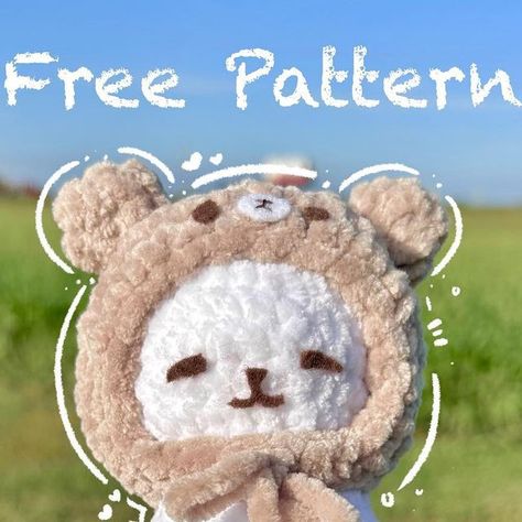 How To Make Bear Ears, Crochet Hat For Dolls, Bear Ear Crochet Pattern, Cute Easy Free Crochet Patterns, Cat Plushie Pattern Free, Doll Hat Crochet, Crochet Bear Hat Pattern Free, Bear Hat Crochet Pattern Free, Cute Crochet Hat Patterns Free