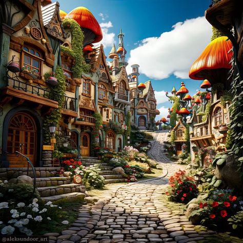 Cottagecore Village, Mythical Village, Fairytale Land, Fairytale Village, Fae Village, Spring Village, Cottagecore House, Forest Village, Fantasy Town