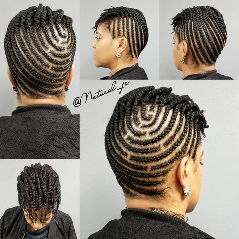 Circular Cornrows With Short Front Twists Hairstyle For Short Natural Hair, Cornrow Hairstyle, Cornrow Designs, African American Braided Hairstyles, Natural Hair Pictures, Hairstyle For Short, Short Natural Hair, Protective Hairstyles For Natural Hair, Asymmetrical Hairstyles