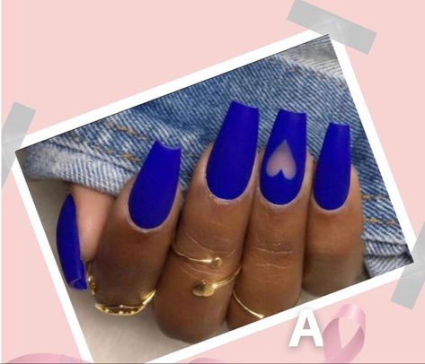 Blue Sns Nails Designs, Navy Blue Short Nails, Blue Nails With Heart, Cobalt Blue Nails Designs, Dark Blue Nails Acrylic, Blue Birthday Nails, Blue Heart Nails, Cobalt Blue Nails, Sns Nails Designs