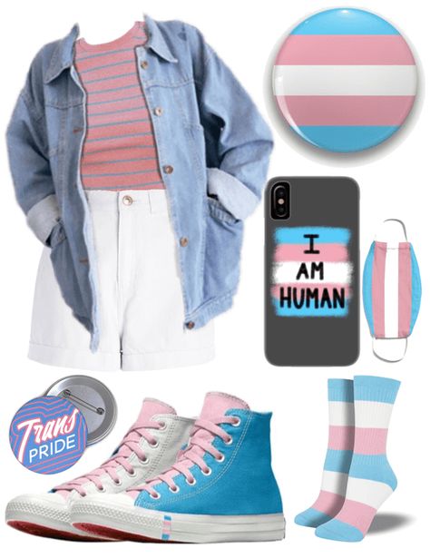 Transgender Pride Outfit | ShopLook Trans Flag Outfit, Trans Pride Outfit Ideas, Lgbtq Outfit Ideas, Trans Summer Outfits, Trans Outfit Ideas, Trans Pride Outfit, Transgender Outfits Ftm, Pride Month Outfit Ideas, Transgirl Outfits