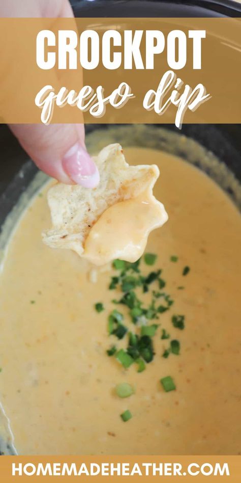 You will love how easy this tasty queso crockpot dip is to make. Creamy, cheesy, and effortless - it's perfect for any gathering! Queso Dip Crockpot Velveeta Cream Cheese, Easy Crockpot Nacho Cheese Dip, Crockpot Queso No Velveeta, Best Cheese Dip Recipe Crock Pot, Best Queso Dip Crockpot, Hot Dip Recipes For Crock Pot, Queso Crockpot Dip, Simple Queso Recipe, Queso Recipe Crockpot