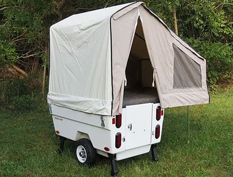 Motorcycle Tent Trailer, Motorcycle Camper Trailer, Micro Camper Diy, Pull Behind Motorcycle Trailer, Pull Behind Campers, Motorcycle Tent, Motorcycle Campers, Pop Up Camper Trailer, Small Camper Trailers