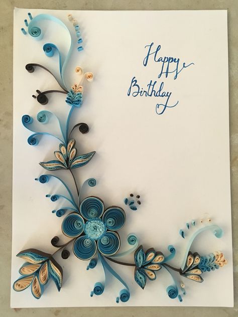 Paper Quilling Designs For Birthday Card, Paper Quilled Birthday Cards, Quilling Ideas For Birthday Cards, Quill Cards Ideas, Birthday Card Quiling, Quilling Ideas Birthday, Birthday Quilling Ideas, Birthday Quilling Cards Ideas, Quilling Wedding Cards