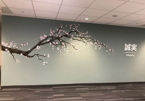 Cherry Blossom Mural 2 by Murals By Marg seen at Toronto, Toronto | Wescover Cherry Blossom Painting On Wall, Cherry Blossom Tree Mural, Cherry Blossom Home Decor, Cherry Blossom Bedroom Ideas, Cherry Blossom Tree Wallpaper, Cherry Blossom Mural, Blossom Tree Wallpaper, Japanese Bedroom Decor, Blossom Mural