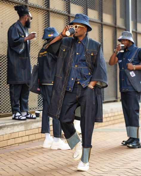 “Denim Obsession” by the South African based brand, Project Inflamed (@project_inflamed_official ) Denim On Denim Outfit Men, Denim Outfit Men, Mode Kimono, Pharrell Williams, Streetwear Men Outfits, Men Fits, Fashion Design Clothes, Denim Outfit, Mens Street Style