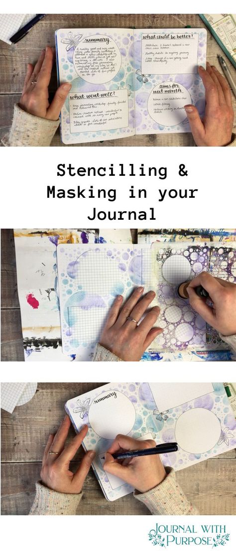 In this blog post I am sharing one of my absolute favourite ways to create a quick and beautiful background on your journal pages. We will be using a stencilling and masking technique and I will guide you through every step of the way. #journal #creativejournal #stencilling Beautiful Journal Pages, Book Layout Ideas, Smash Book Diy, Helen Colebrook, Journal Stencils, Diy Journals, Planning Routine, Types Of Journals, Journal Idea