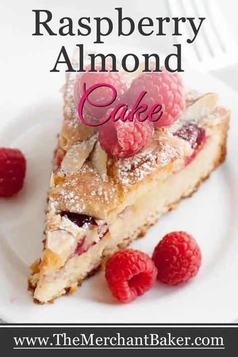 Raspberry Almond Cake, flavored with almond paste and layered with fresh berries! A perfect cake for breakfast, dessert or afternoon tea. Almond Flour Raspberry Cake, Raspberry Ideas, Raspberry Almond Cake, Raspberry And Almond Cake, Bakewell Cake, Almond Paste Recipes, Almond Coffee Cake, Almond Desserts, Almond Pastry