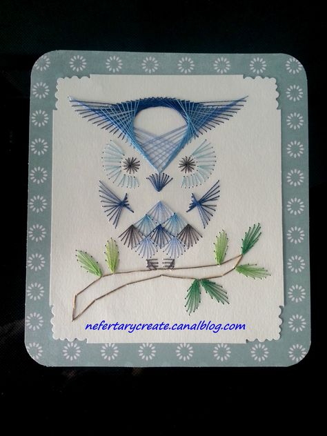 Petite chouette brodée sur carte Embroidered Owl, Sewing Templates, Sewing Cards, Embroidery Cards, Stitching Cards, Art Carte, Card Pattern, Paper Embroidery, Book Binding