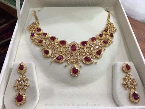 68 Grams Gold Ruby Necklace Designs, Gold Ruby Necklace with Weight Details, Gold Necklace with White Stones and Rubies. Gold Necklace With Ruby Stone, Gold And Ruby Necklace, Gold Stone Necklace Designs, Ruby Necklace Designs Gold, Ruby Necklace Indian Gold, Gold Necklace With Stones, Rubies Necklace, Necklace Designs Gold, White Stone Necklace